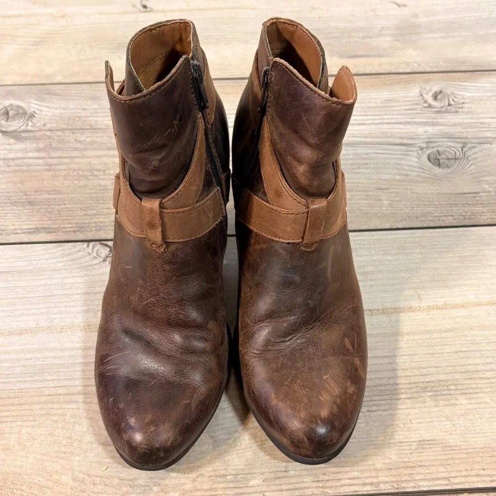 BOC Leather Ankle Boots Women's 7.5‎ Side Zip Heel Casual Boho Cowgirl Western